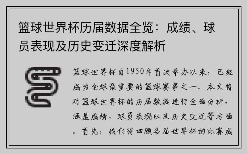 篮球世界杯历届数据全览：成绩、球员表现及历史变迁深度解析
